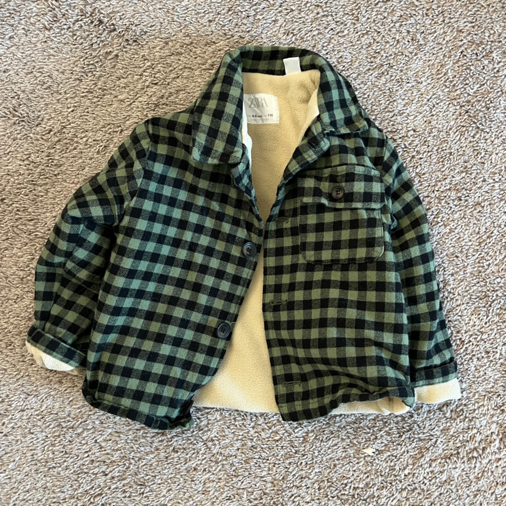 Zara toddler boy Sherpa lined fleece plaid shacket